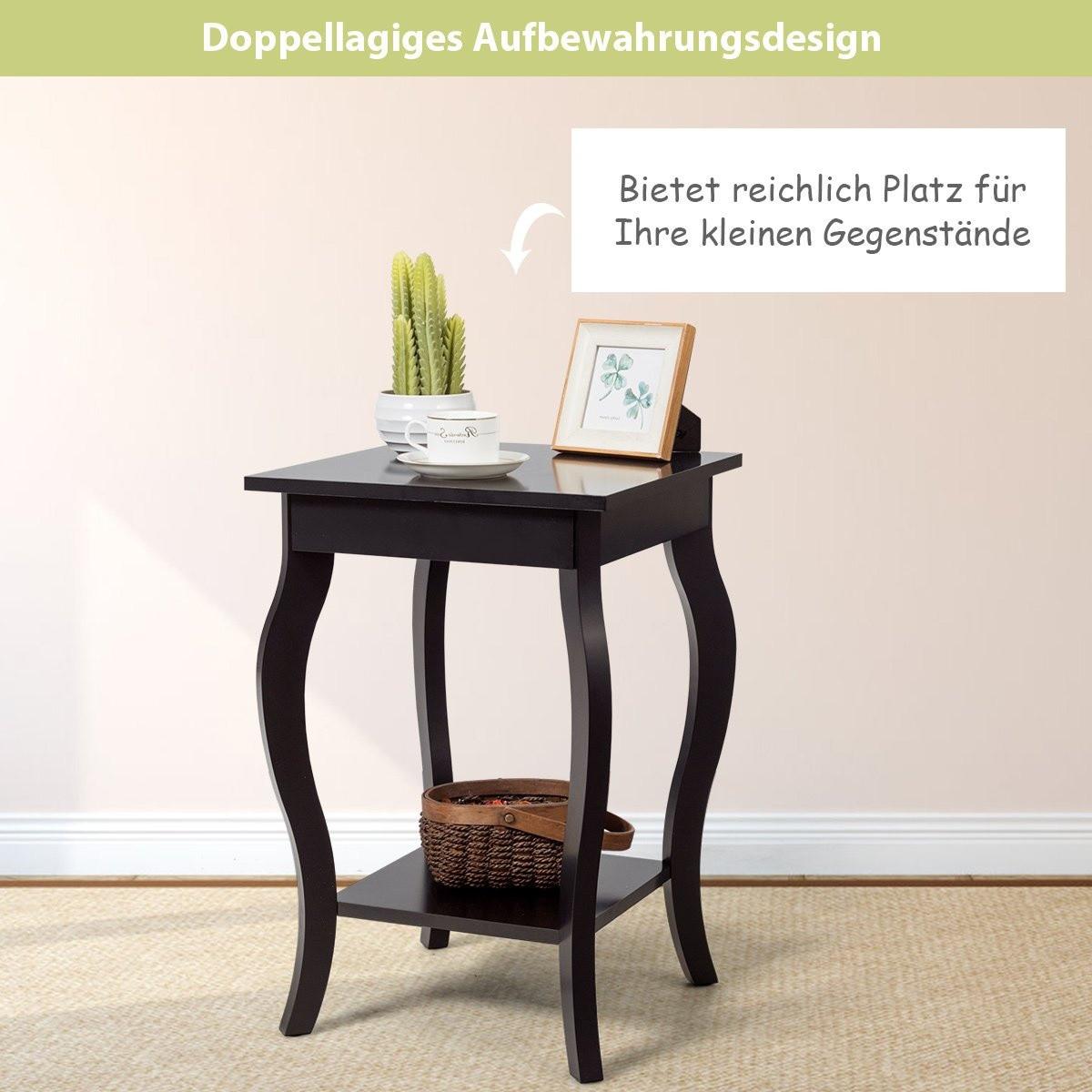Northix Nachttisch mit Ablage 2 Ebene Beistelltisch aus Holz mit geschwungenen Beinen Braun  
