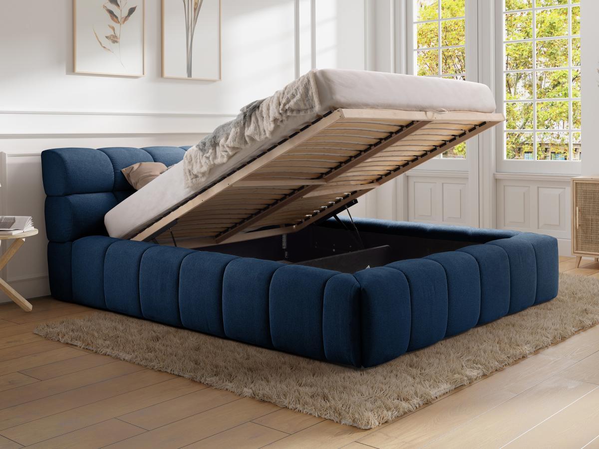 PASCAL MORABITO Lit coffre 160 x 200 cm - Tissu - Bleu nuit + Matelas - FORVIK II de Pascal Morabito  