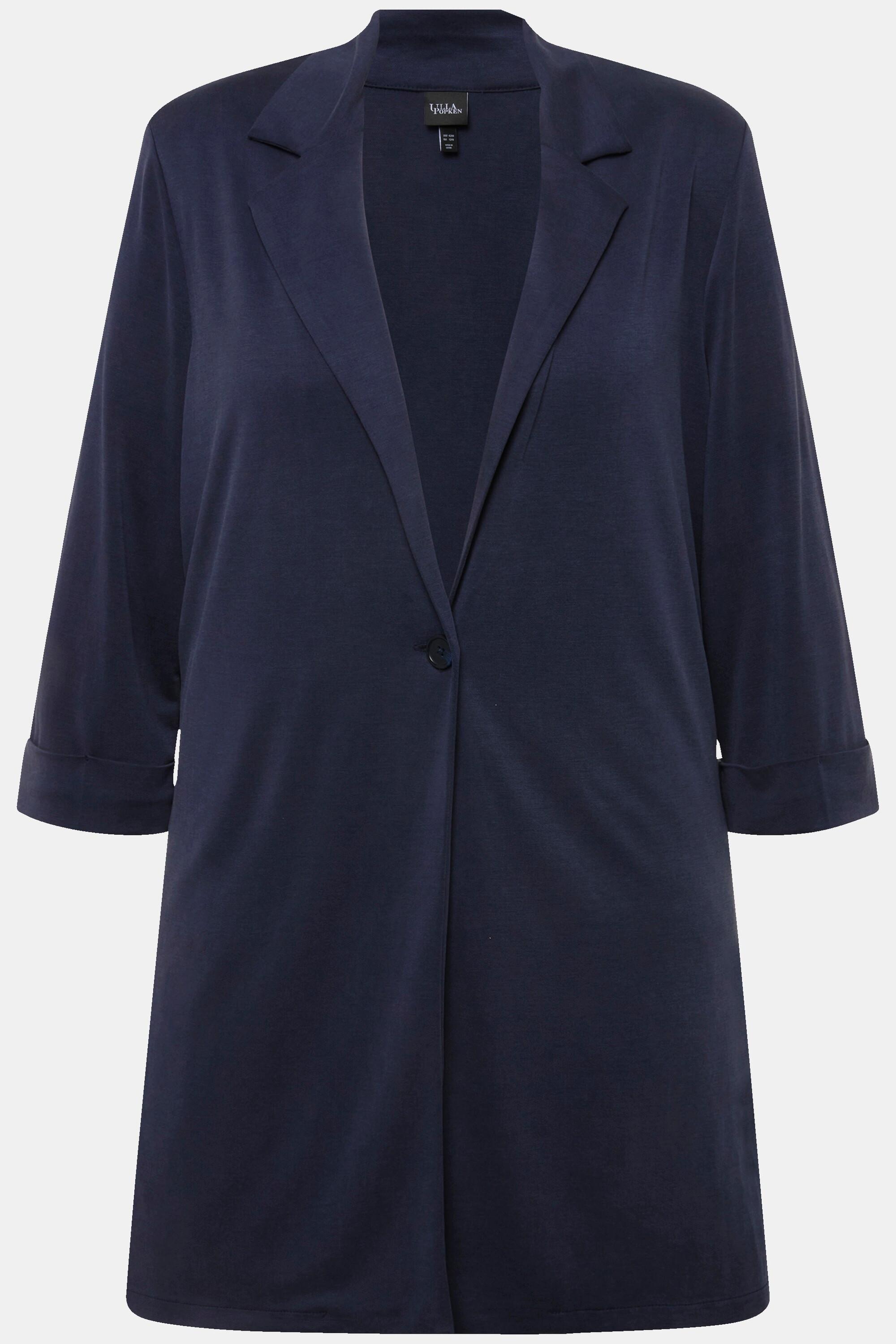 Ulla Popken  Blazer en jersey avec col à revers, manches 3/4. Mélange de modal 