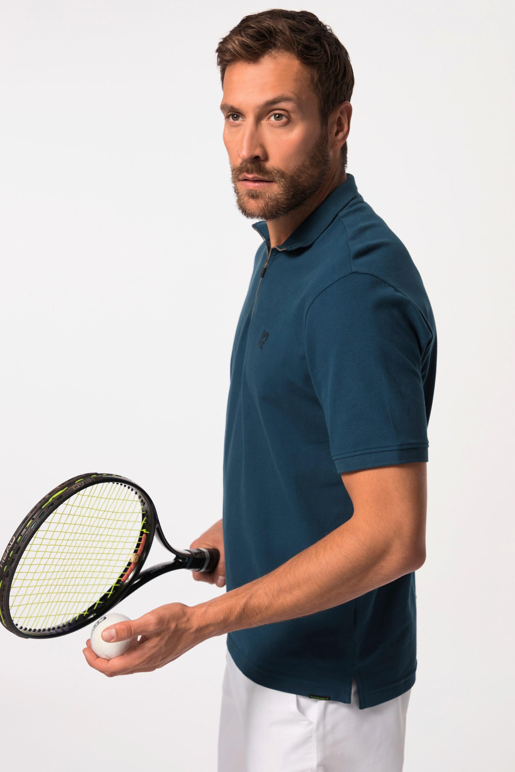 JP1880  Maglia polo da tennis in piqué con FLEXNAMIC®, zip e mezze maniche 