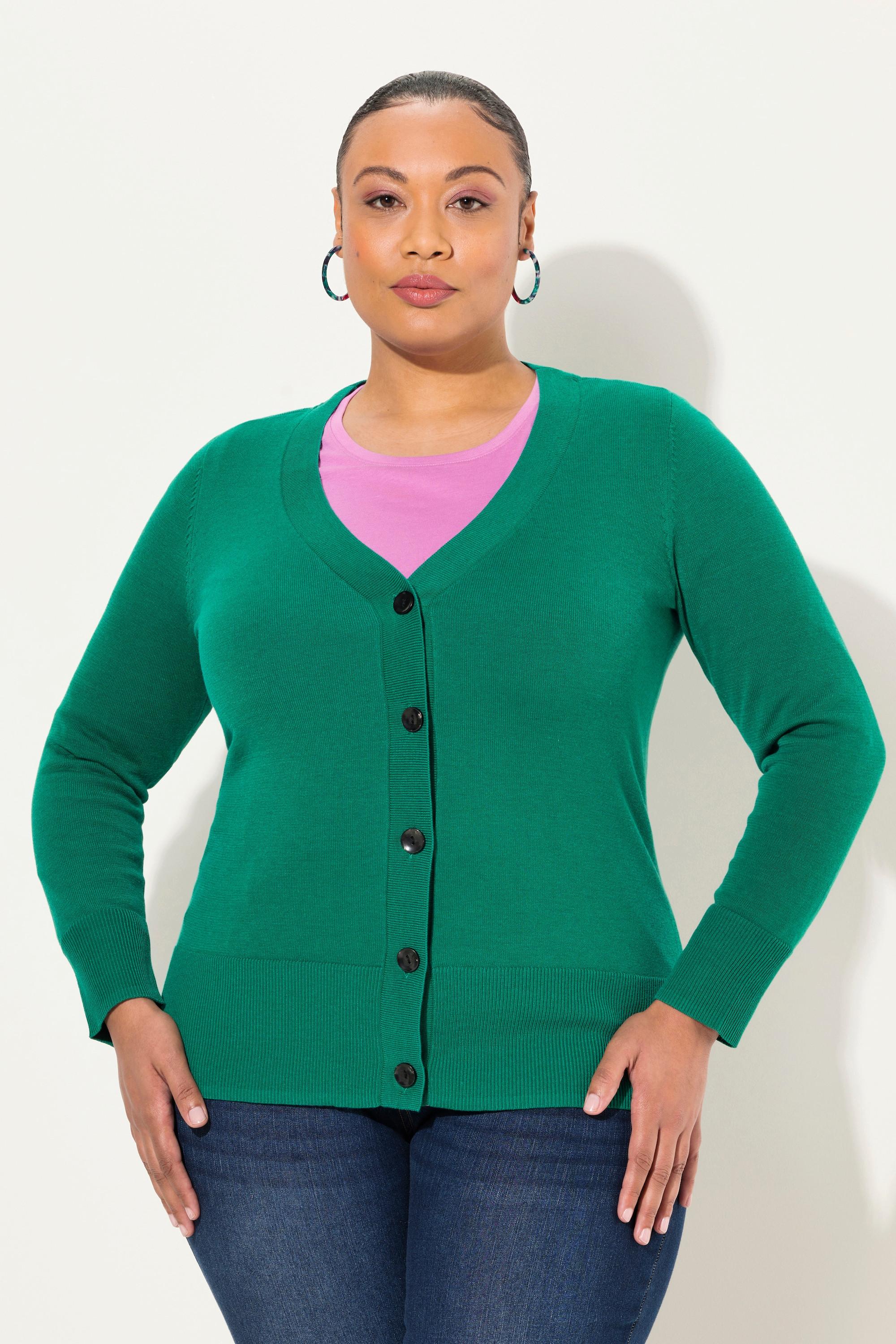 Ulla Popken  Cardigan in maglia fine con scollatura a V e abbottonatura 