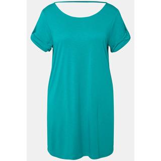 Ulla Popken  T-shirt con drappeggio, cut-out, scollo a girocollo e mezze maniche 