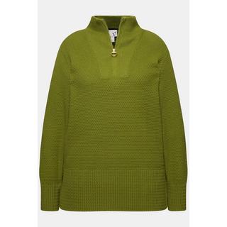 Ulla Popken  Maglione polo con collo alto, zip e maniche lunghe 