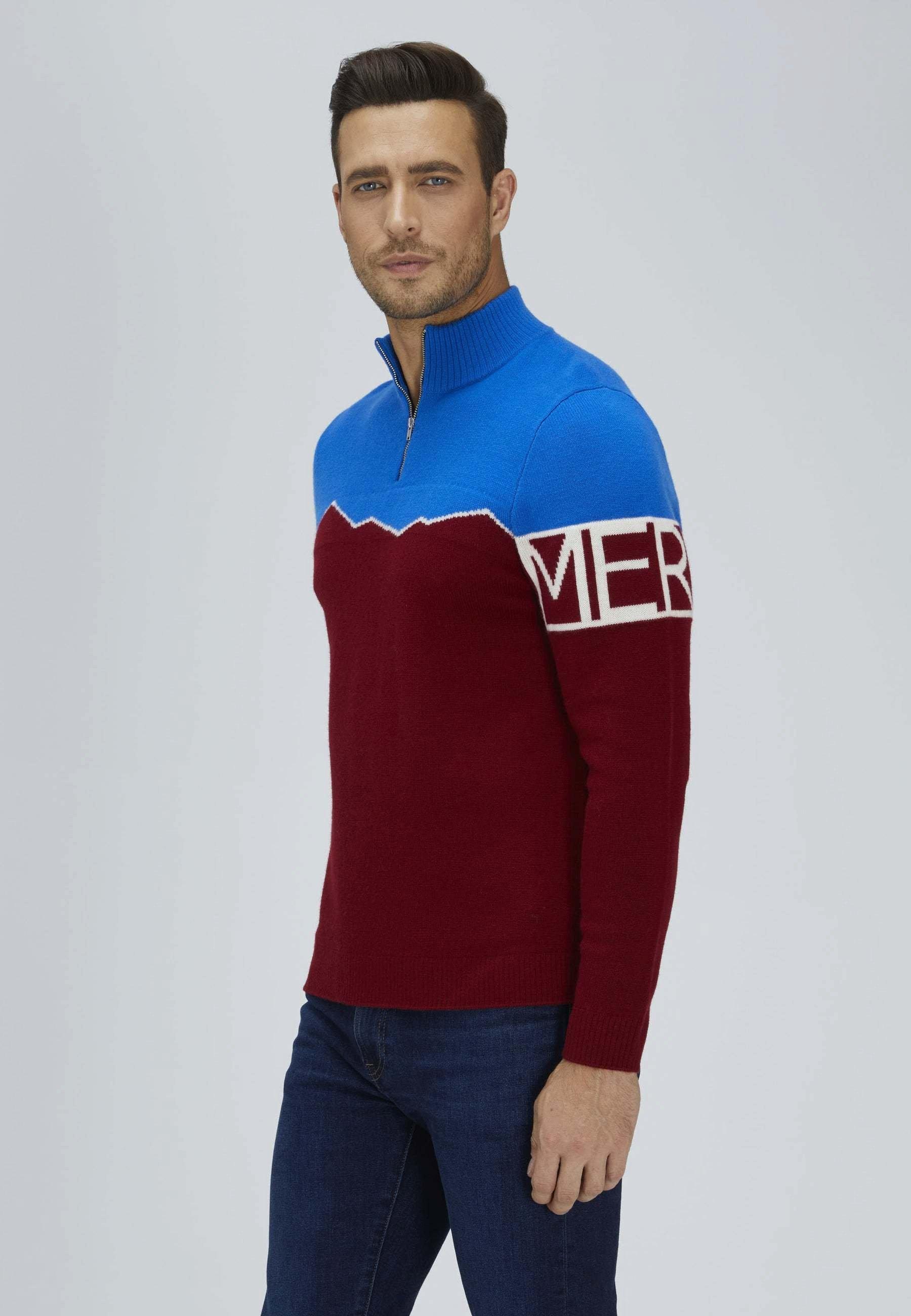 Bellemere New York  Pull en mérinos semi-zippé à imprimé montagne 