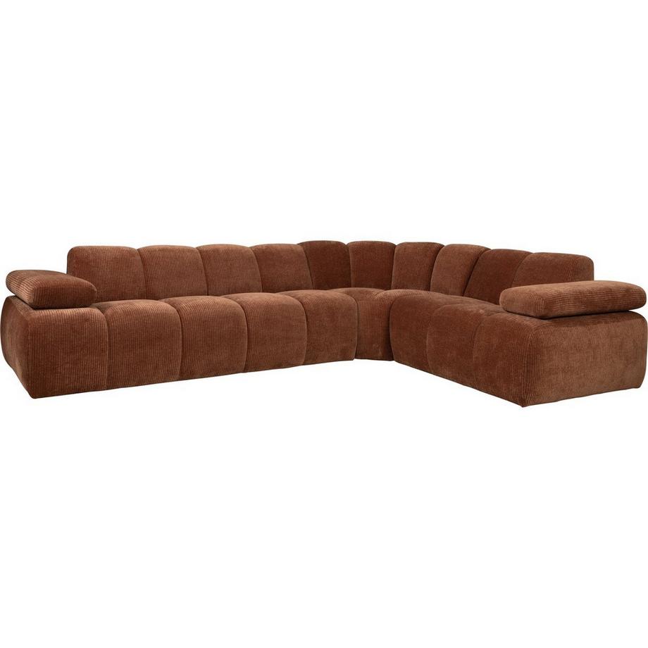 Canapé d'angle Mojo droit tissu côtelé marron rouille 310x230