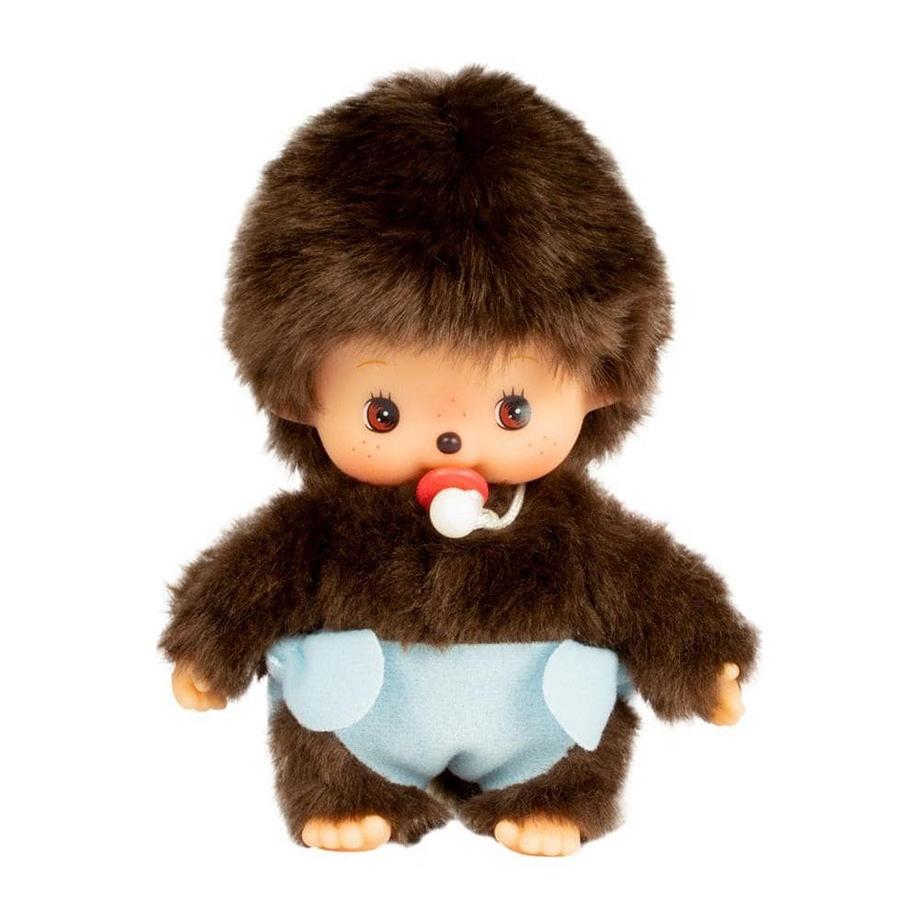 Monchhichi  Sekiguchi 235370 Original Bebichhichi Junge, aus braunem Plüsch, mit blauer Windel, ca. 15 cm 