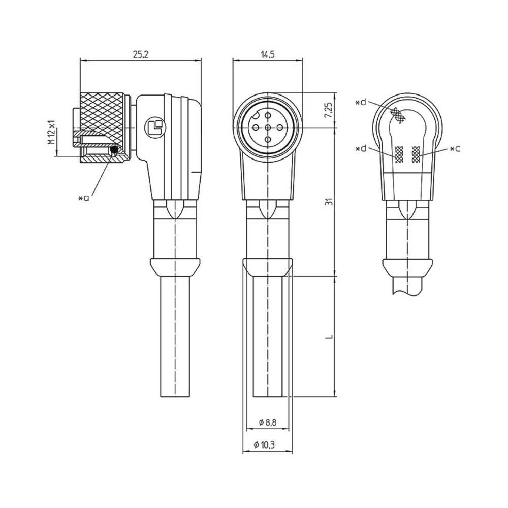 Lutronic  Sensor-/Aktor-Steckverbinder, konfektioniert M12 Kupplung, gewinkelt 2.00 m Polzahl: 4 1 St. 