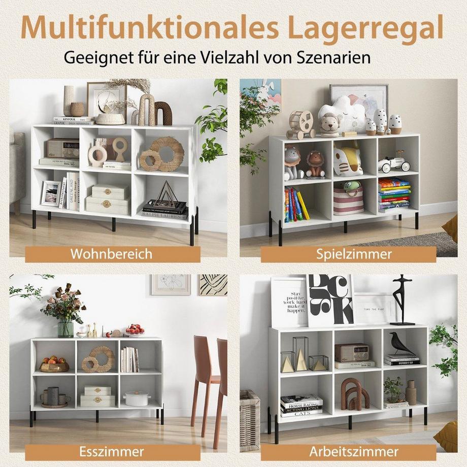 Bücherregal mit 6 Fächern Standregal mit erhöhten Metallbeinen und verstellbaren Regalen 120 x 35 x 79,5 cm Weiß