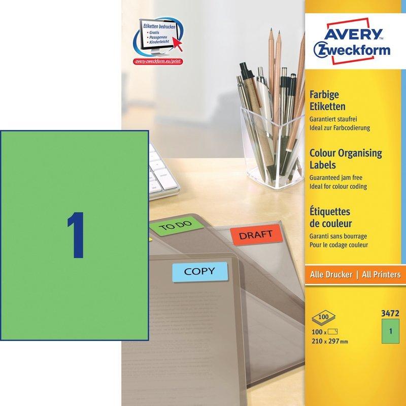 Avery-Zweckform AVERY ZWECKFORM Etiketten A4 3472 grün 100 Stück  