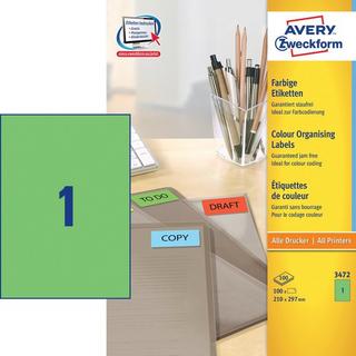 Avery-Zweckform AVERY ZWECKFORM Etiketten A4 3472 grün 100 Stück  