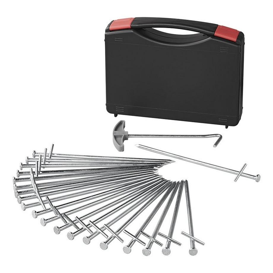 Fels-T-Hering 23 cm aus Metall mit angeschweißtem Querstift - Set mit 20 Stück im Koffer