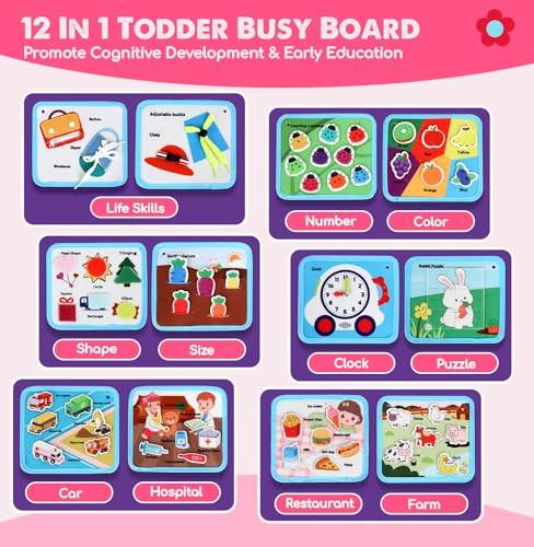 Activity-board  Tableau d'activité Castle Busy Board, 12 en 1 Livre d'activité silencieux Jouet pour enfants en bas âge Filles Garçons, Bébé Sensoriel, Jouet d'apprentissage Tableau d'activité motrice 