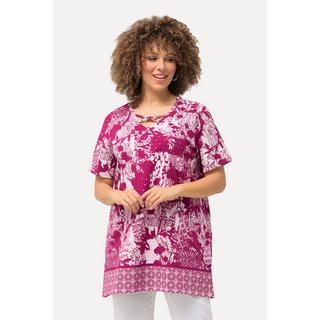 Ulla Popken  T-shirt con stampa patchwork, laccetti, scollo a V e mezze maniche 