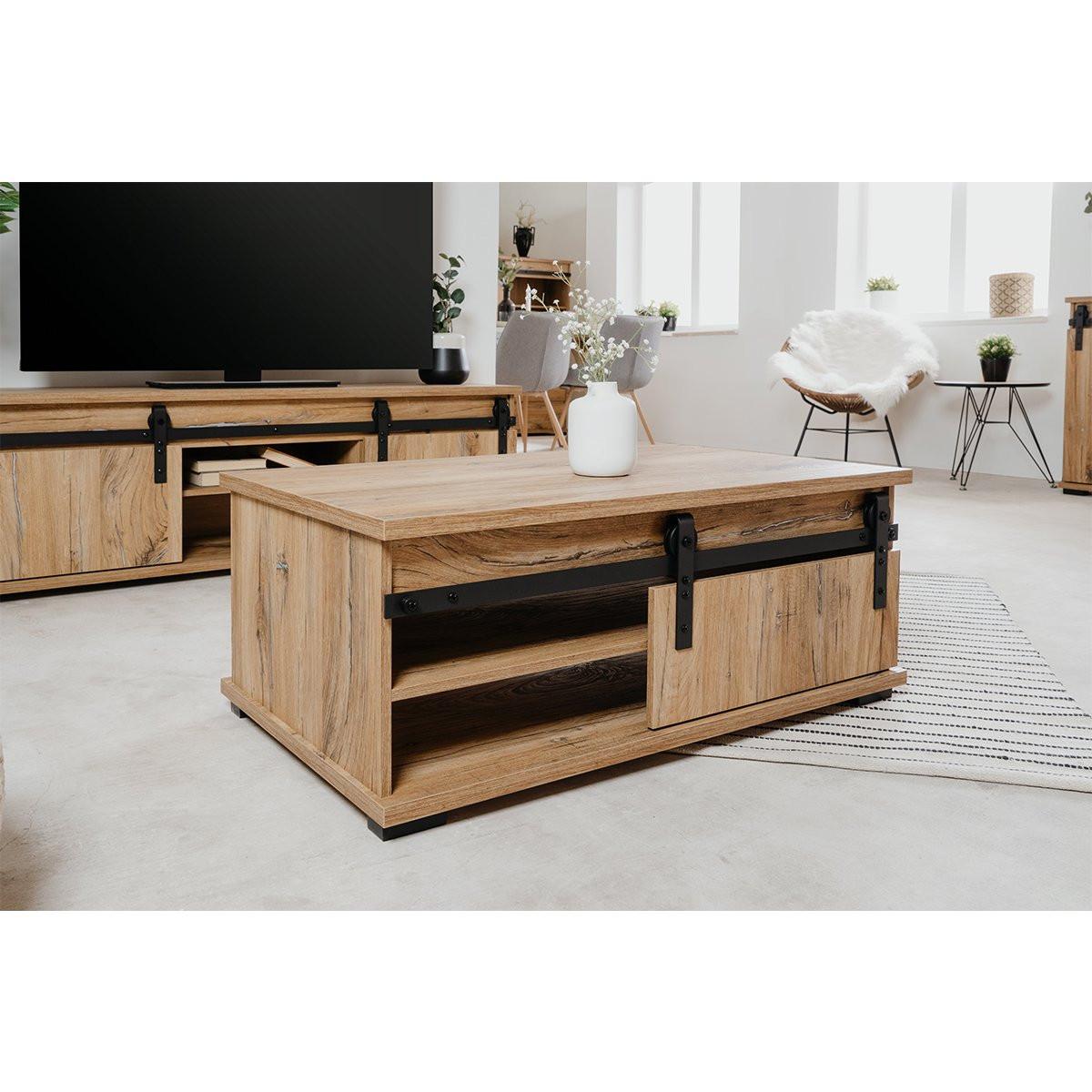 Calicosy Table Basse avec Porte Coulissante L100 cm - MANZANO  