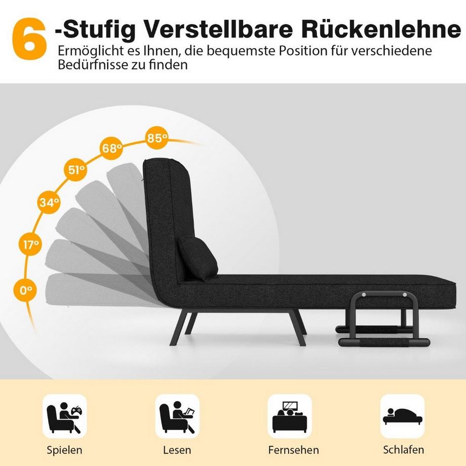 B2X Schlafsessel mit Bettfunktion Klappsofa Schlafsofa mit verstellbarer Rückenlehne & abnehmbarem Kissen Schwarz  
