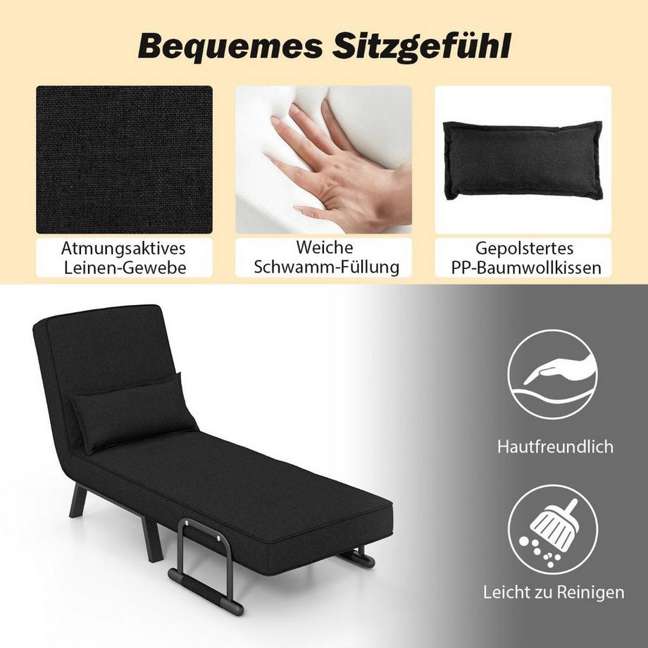 B2X Schlafsessel mit Bettfunktion Klappsofa Schlafsofa mit verstellbarer Rückenlehne & abnehmbarem Kissen Schwarz  