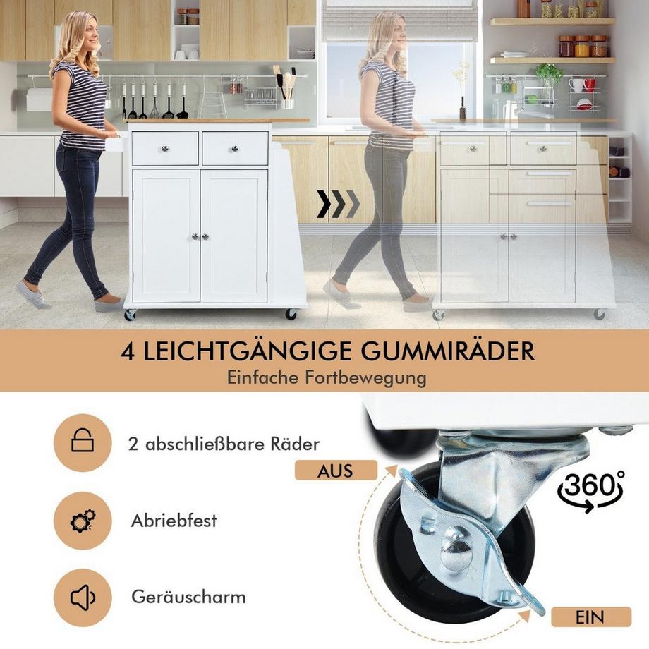 Northio Kücheninsel mit Stauraum rollender Servierwagen aus Gummiholz  
