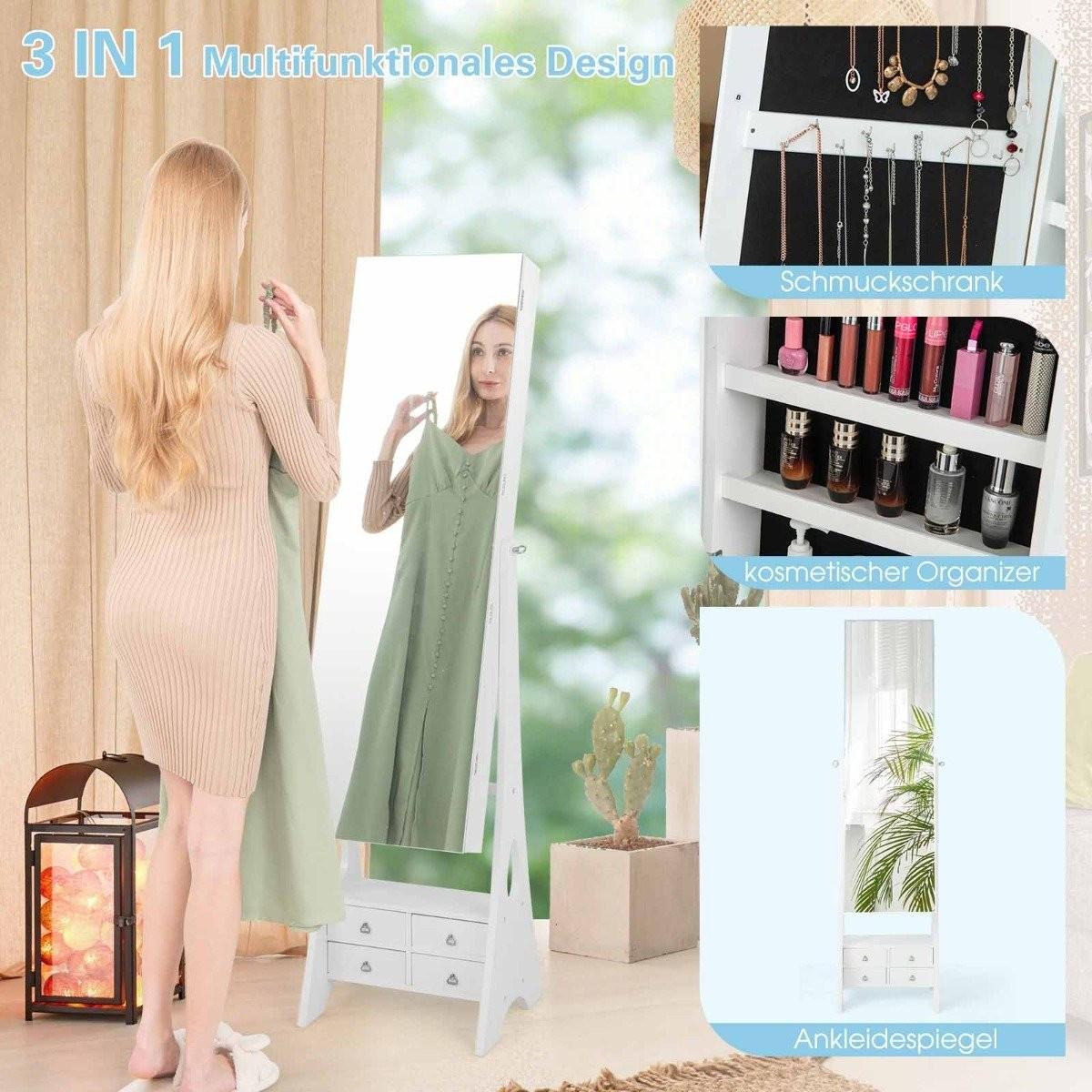 Northio Armoire à bijoux avec miroir et éclairage Armoire à bijoux avec tiroirs et étagère pliante blanc  