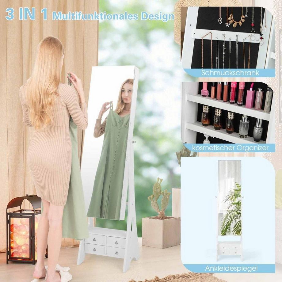 Northio Schmuckschrank mit Spiegel & Beleuchtung Schmuck Spiegelschrank mit Schubladen und klappbaren Ablage Weiß  