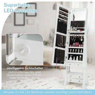 Northio Armoire à bijoux avec miroir et éclairage Armoire à bijoux avec tiroirs et étagère pliante blanc  