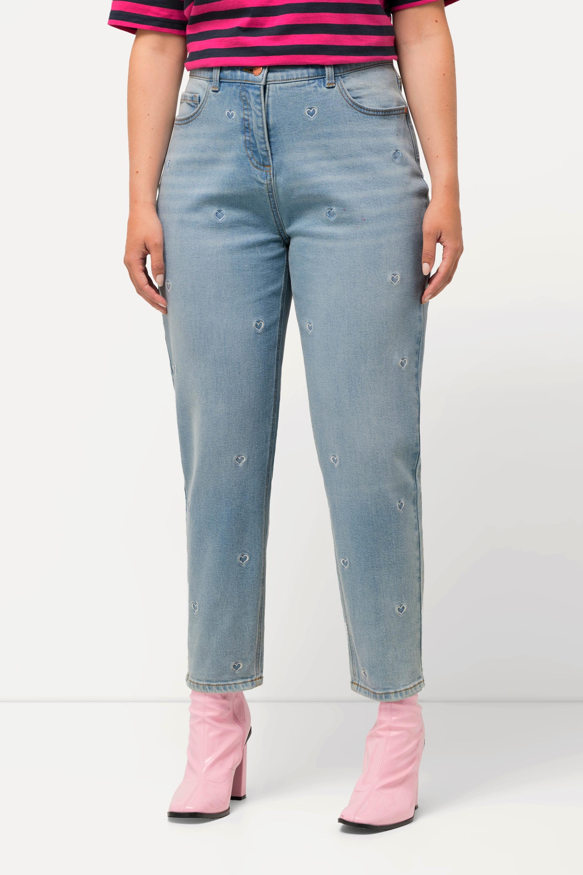 Ulla Popken  Mom jeans con cuore ricamato e taglio a cinque tasche 