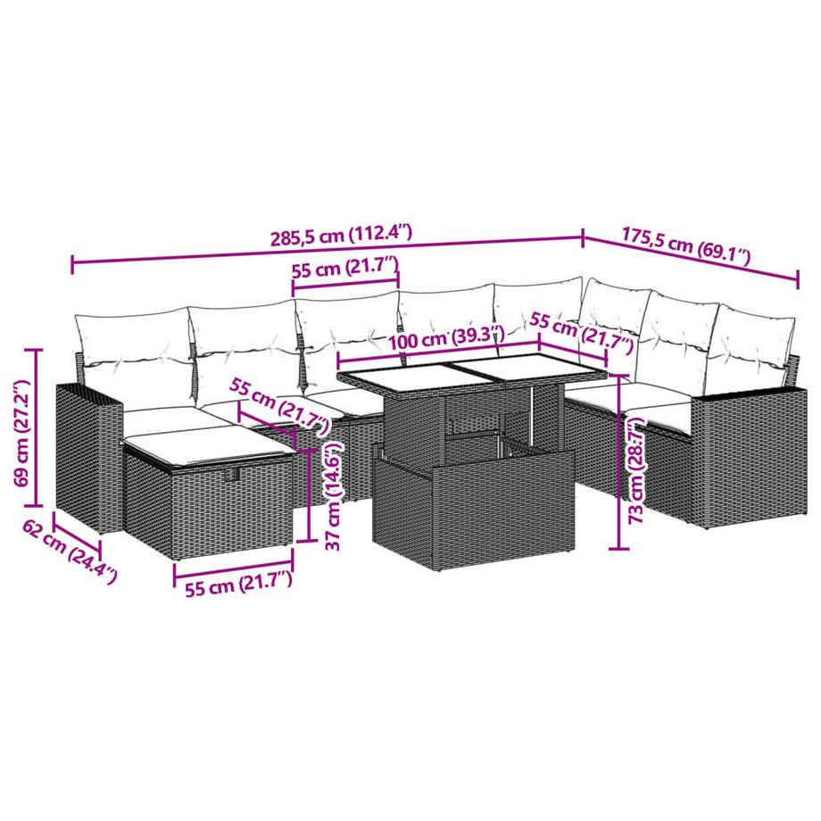 VidaXL Ensemble de canapés de jardin rotin synthétique  