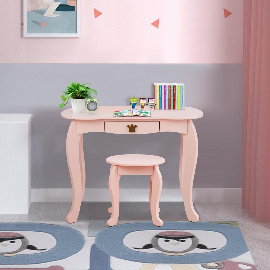 Northix  Coiffeuse enfant 2 en 1 avec tabouret et miroir amovible coiffeuse fille table miroir 80x42x105cm rose 