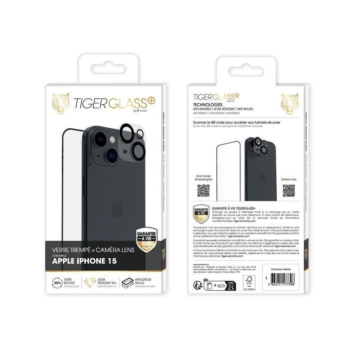 Tiger  Pack Protecteur de caméra + Protecteur d'écran pour iPhone 15 