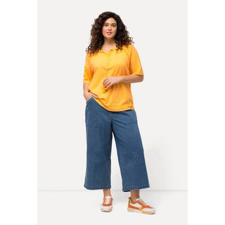 Ulla Popken  Femme Grandes tailles Pantalon Rose en lyocell mélangé à jambe large et taille élastique bleu jean 58+ 828057902-58+ 