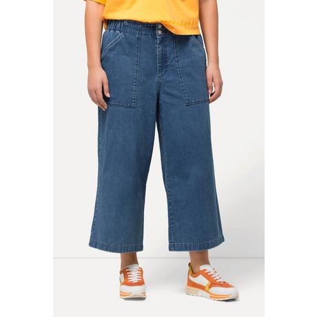 Ulla Popken  Femme Grandes tailles Pantalon Rose en lyocell mélangé à jambe large et taille élastique bleu jean 58+ 828057902-58+ 