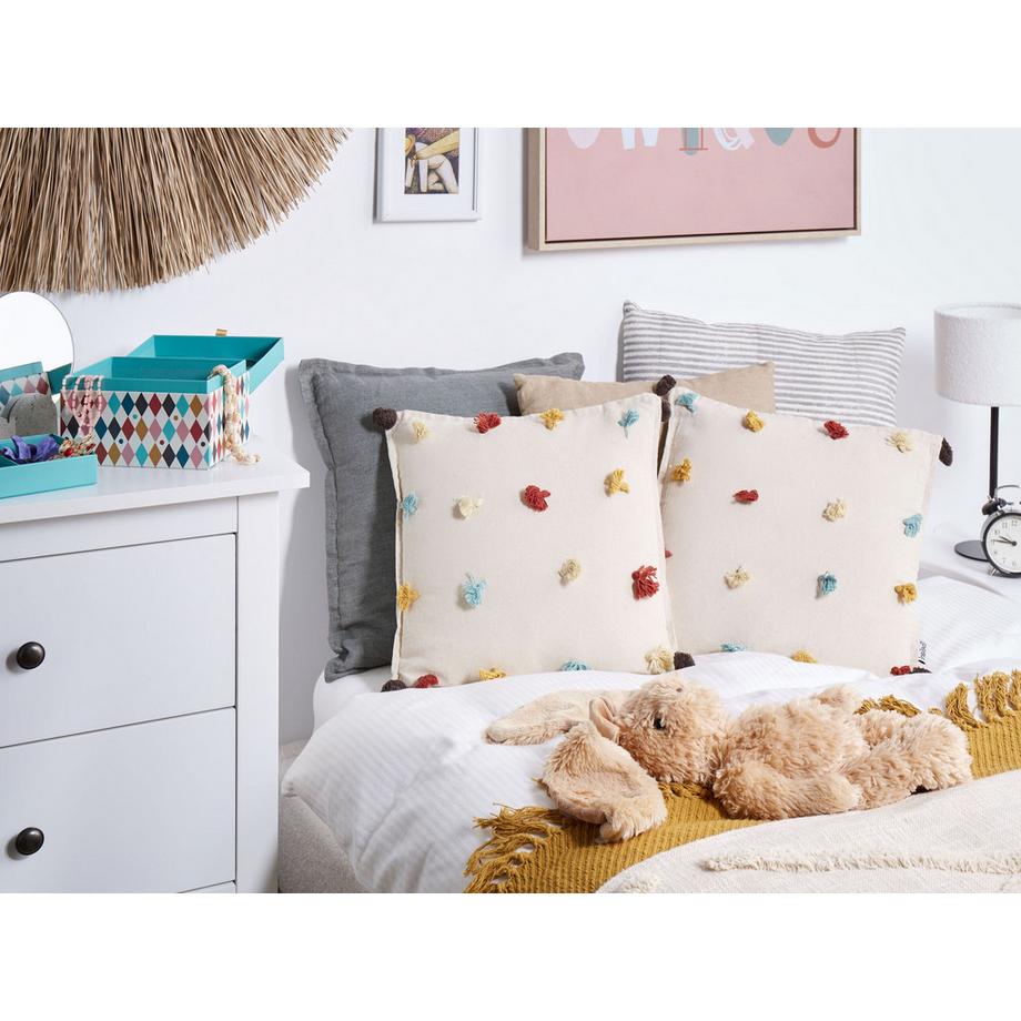 Beliani Dekokissen 2er Set aus Baumwolle Boho FUSSEL  