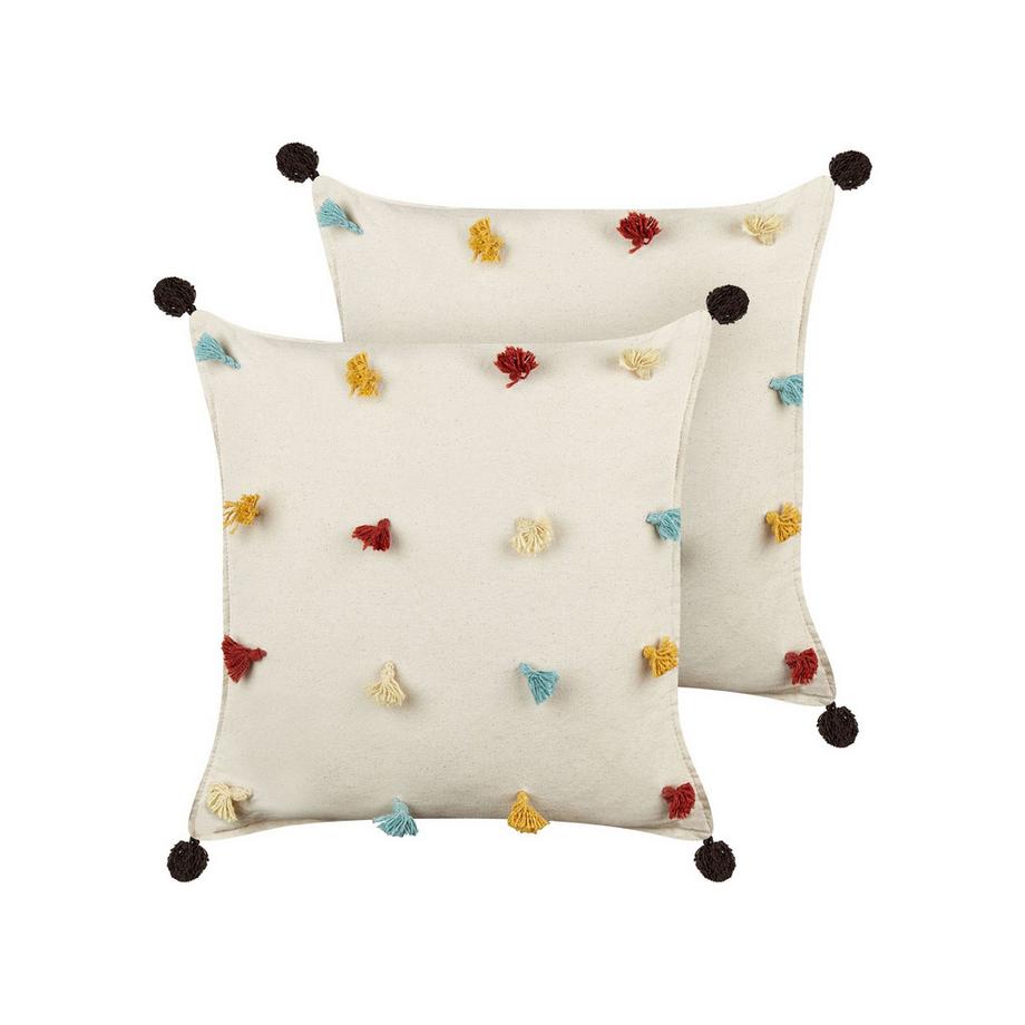 Beliani Dekokissen 2er Set aus Baumwolle Boho FUSSEL  