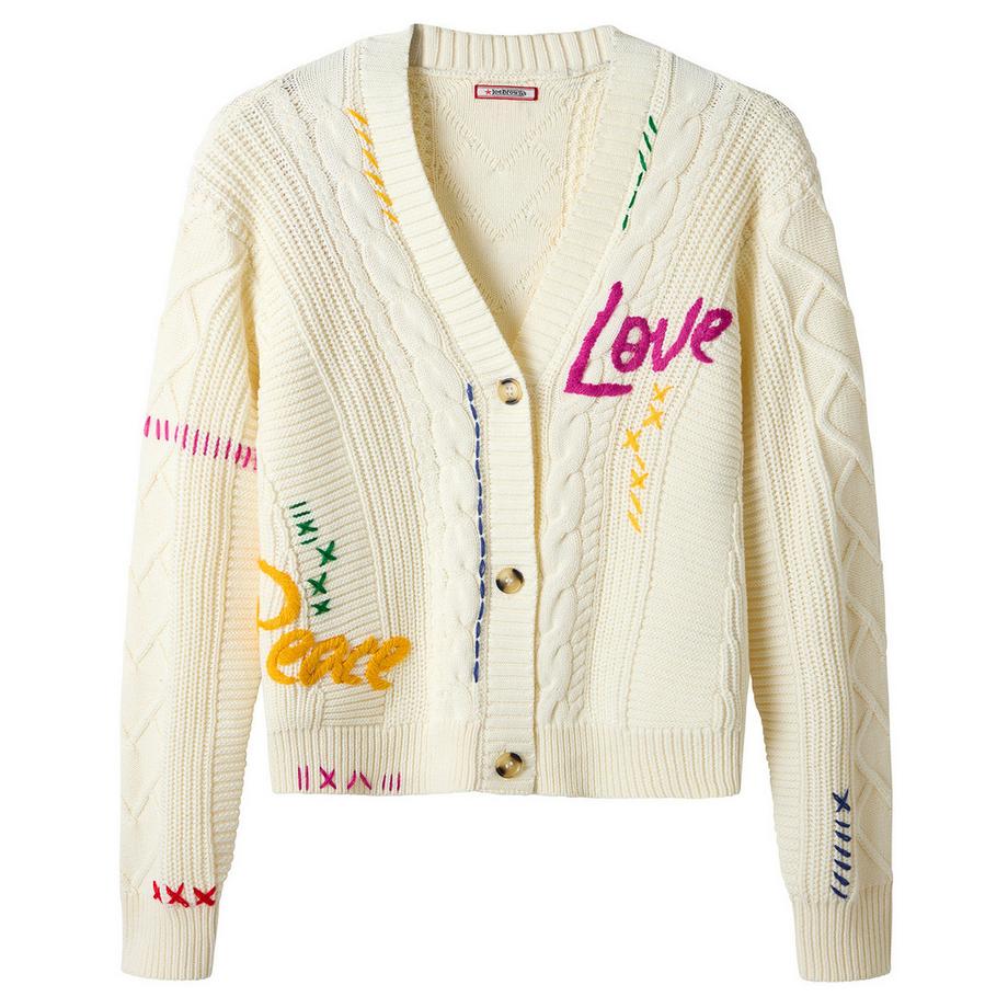 Joe Browns Cardigan Oversize con Ricamo e Maglia a Treccia  