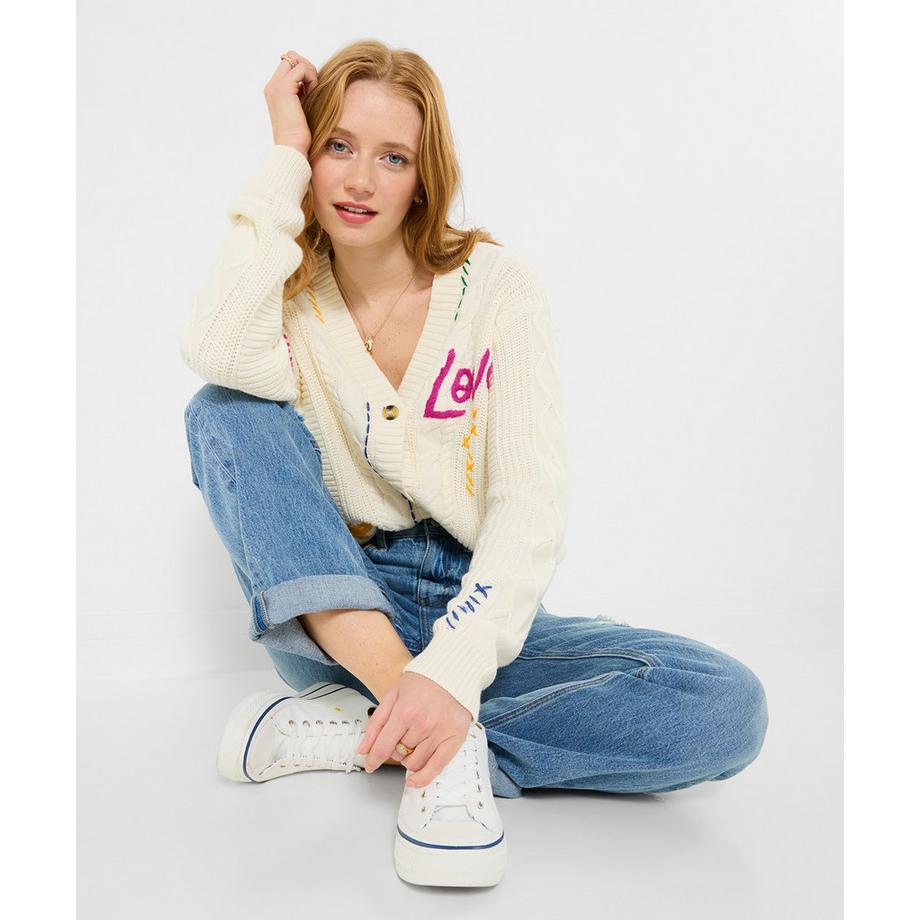 Joe Browns Cardigan Oversize con Ricamo e Maglia a Treccia  