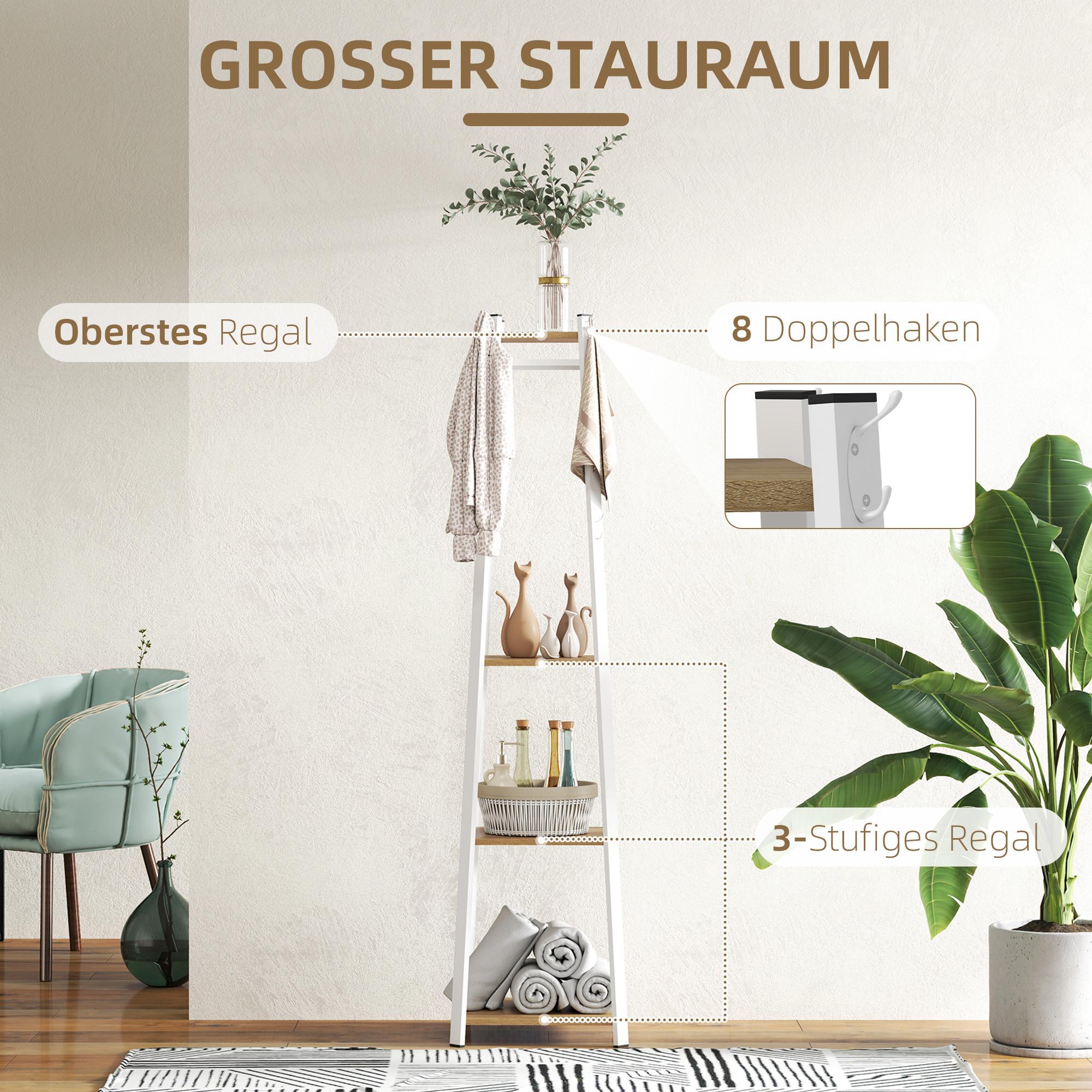 Northio Portemanteau, portant à vêtements avec 8 crochets, 4 niveaux, porte-manteau en acier pour vêtements, chapeaux, entrée, couloir, 34 x 34 x 170 cm, blanc |  