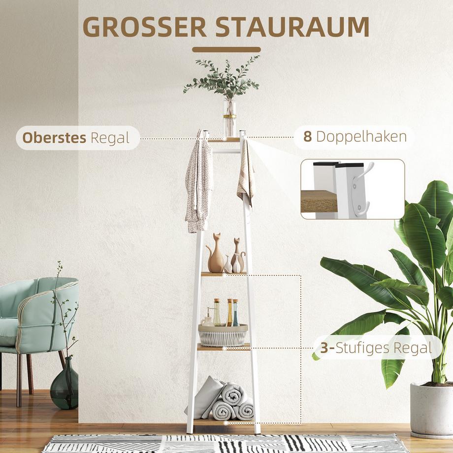 Northio Portemanteau, portant à vêtements avec 8 crochets, 4 niveaux, porte-manteau en acier pour vêtements, chapeaux, entrée, couloir, 34 x 34 x 170 cm, blanc |  
