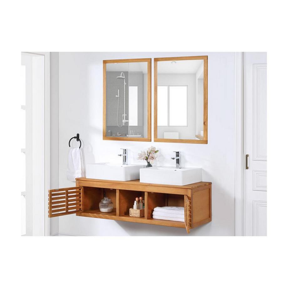 Vente-unique Meuble de salle de bain suspendu en bois d'acacia avec double vasque miroirs 1 PENEBEL  