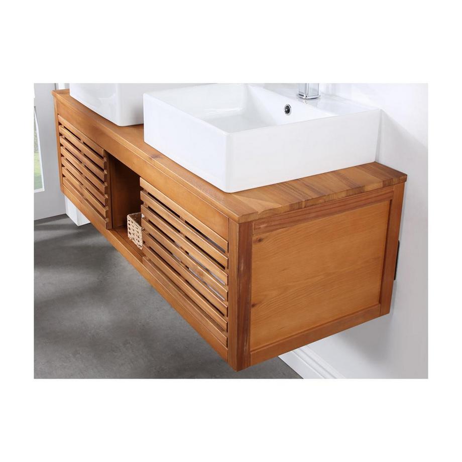Vente-unique Meuble de salle de bain suspendu en bois d'acacia avec double vasque miroirs 1 PENEBEL  