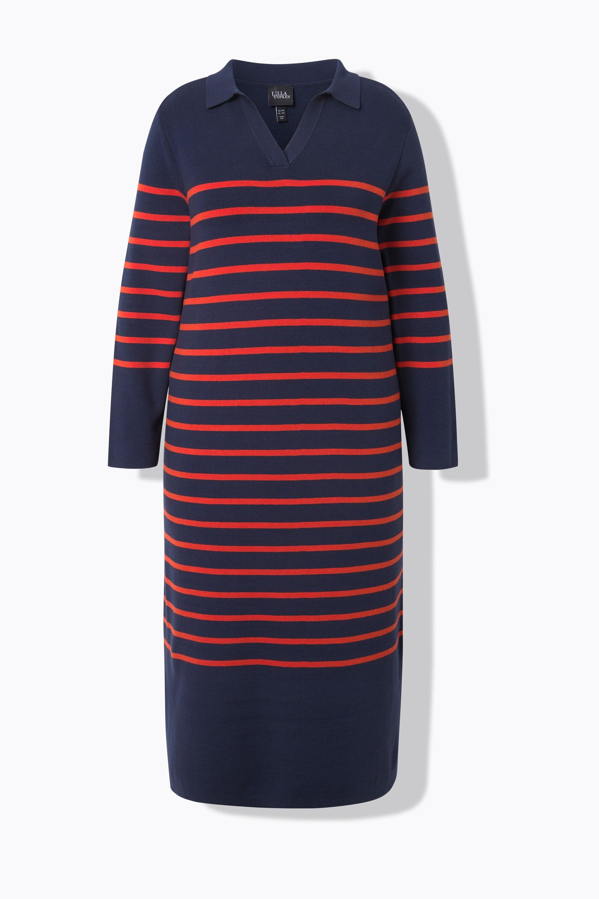 Ulla Popken Robe midi en maille rayée Col polo Encolure en V Manches longues  