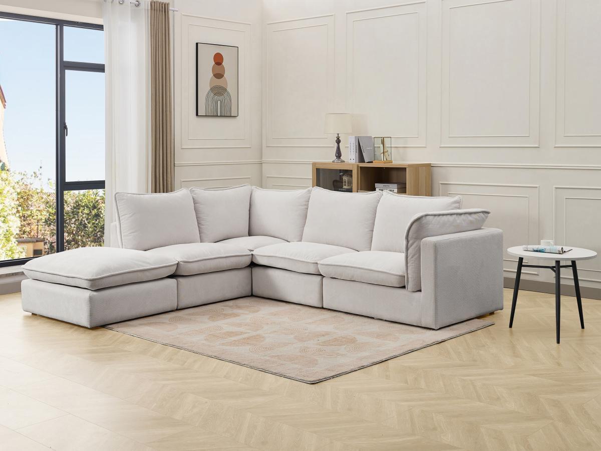 Vente-unique Ecksofa - Ecke links - Strukturstoff - Beige - BRUMADO  