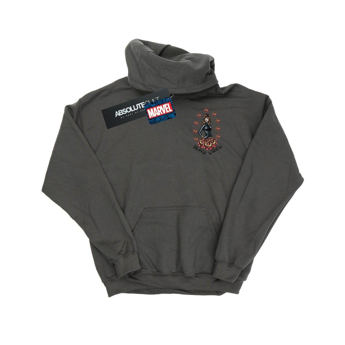 Image of Black Widow Tattoo Breast Print Kapuzenpullover Unisex Charcoal Black 152-158