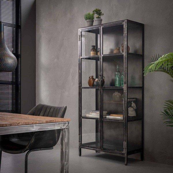 mutoni Vitrine Rift metal 2 portes Gun metal  