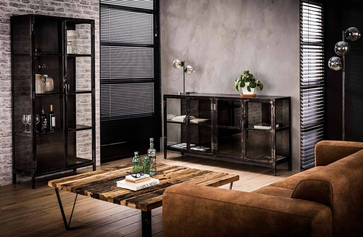 mutoni Vitrine Rift metal 2 portes Gun metal  