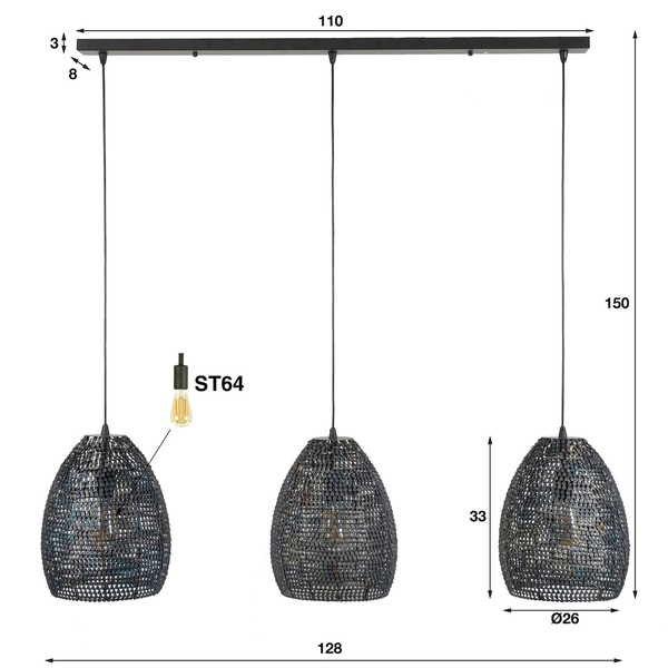 mutoni Hängelampe 3x 26x26 Rüstung oval -  