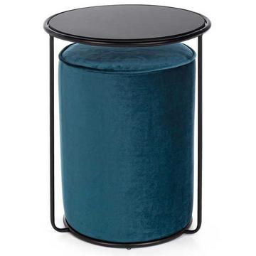 Table d'appoint et pouf Annika bleu paon (2 parties)