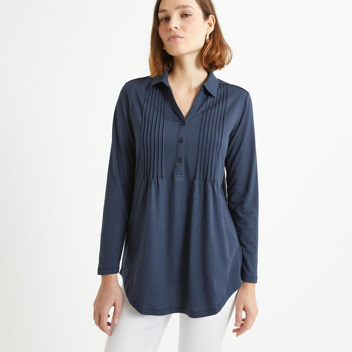 Image of Langärmeliges Blusenshirt Mit Polokragen Damen Blau 46
