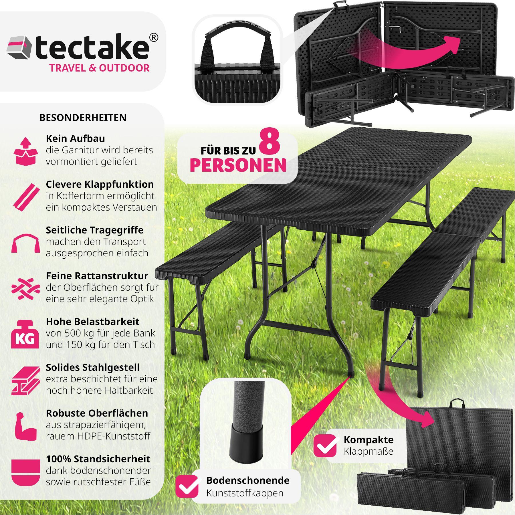 Tectake  Ensemble de table de camping Vani pliable en rotin 