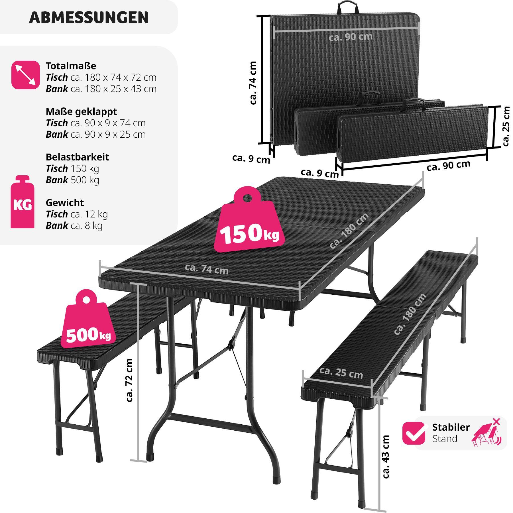 Tectake  Ensemble de table de camping Vani pliable en rotin 