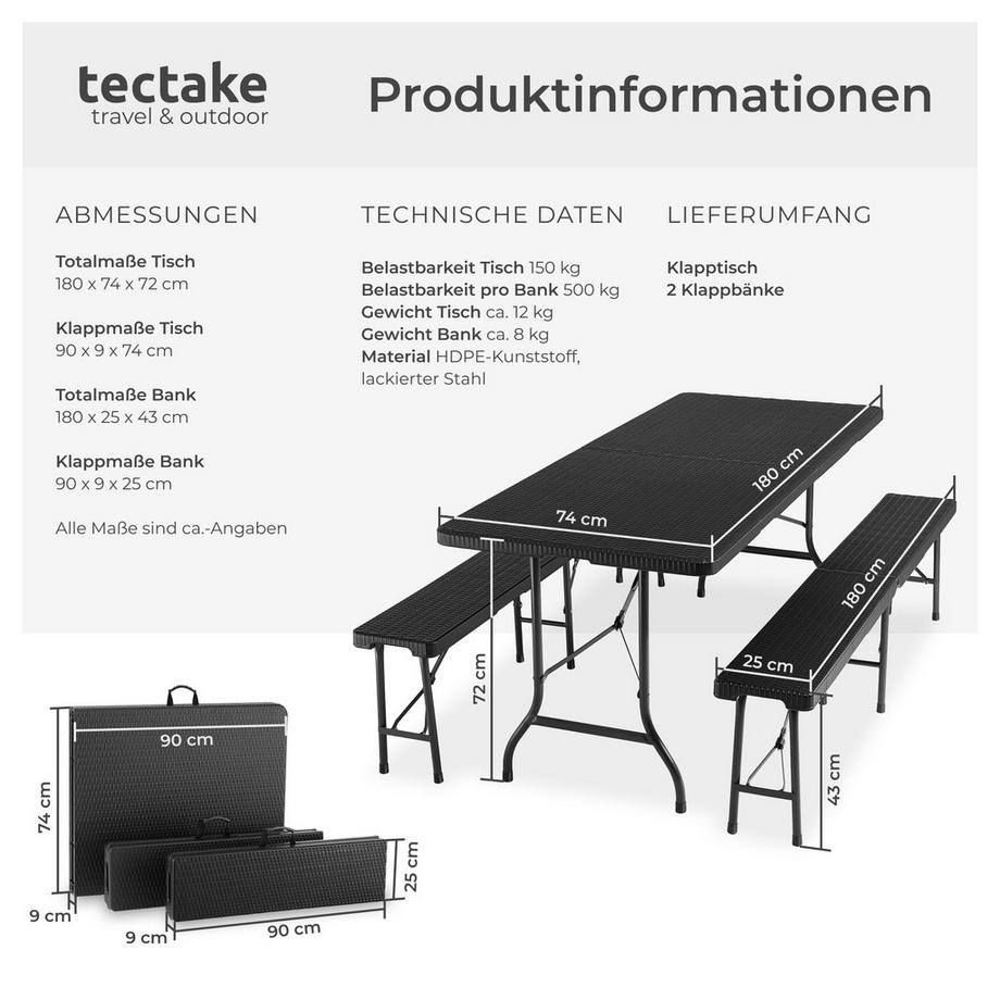 Tectake  Campingtischgarnitur Vani klappbar Kunststoff 