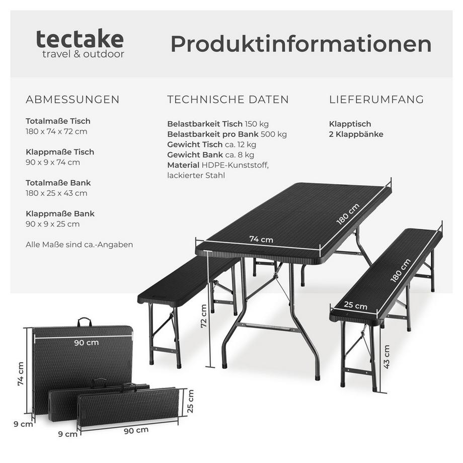Tectake  Ensemble de table de camping VANI pliable 